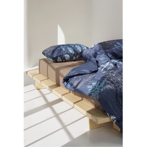 Posteljina set pamučni saten 140x200cm teget sa lišćem - Img 2