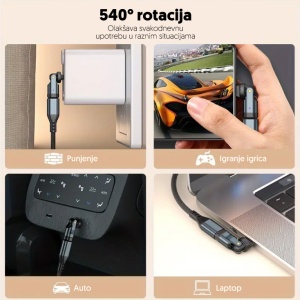 Rotirajuci USB-C adapter, PD240W, 480Gbps UAD/C-C-540 - Img 3