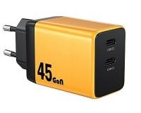 Strujni GaN punjač WeKome WP-U33, 45W, 2 porta USB-C, žuti - Img 2