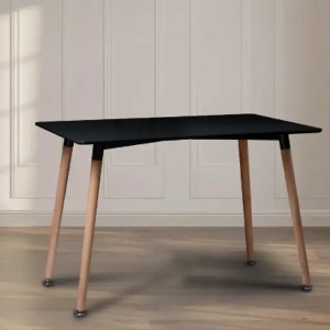 Trpezarijski pravougaoni sto 120x80 cm sa drvenim nogarima crni Lemon 25-KS004 - Img 2