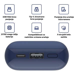 Eksterna baterija Power Bank 10000mAh 33W Pocket Pro Xiaomi GPS01038 - Img 2