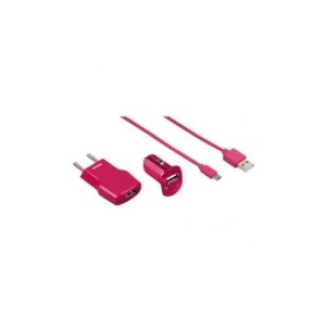 Komplet punjača MIcro USB kućni , auto , usb HAMA pink 102007