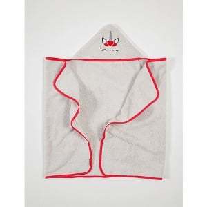 Peškir sa kapuljačom za bebe sa vezom 60x120cm Jednorog bela crvena