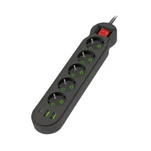 Razvodnik sa 5 mesta 2m 1.5mm2+pr. 2xUSB+tip C Prosto NV554U-2/BK