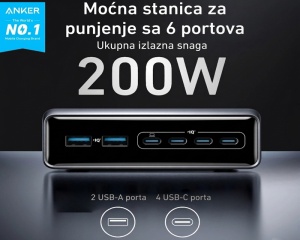 Stoni punjač Anker Prime 200W GaN 6 portova srebrni - Img 3
