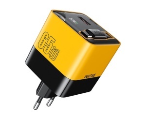 Strujni GaN punjač WeKome WP-U39, 65W, sa displejom i USB-C kablom, žuti