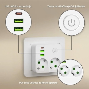 Strujni razdelnik 2 utič. + prekidač, 2xUSB+tip c NV86U/WH - Img 2