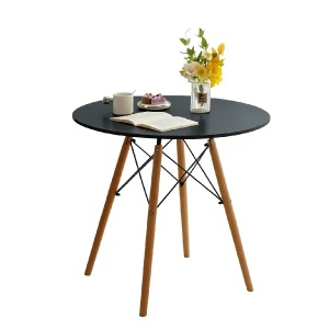 Trpezarijski okrugli sto 90 cm sa drvenim nogarima Skandi crni Lemon 25-KS002