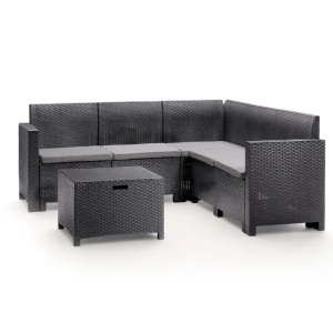 Ugaona baštenska garnitura Nebraska Lounge sa box stolom PE ratan grafit 9075.4 - Img 3