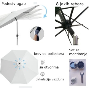 Baštenski suncobran 3 m sa zglobom Parasol 24-SA0115 - Img 3