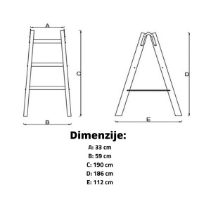 Drvene merdevine 2x5 gazišta 40672 - Img 2