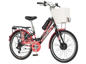 Električni bicikl 24in 6 brzina 36V 7Ah crno crveni Visitor Fashion Inferior 1249041