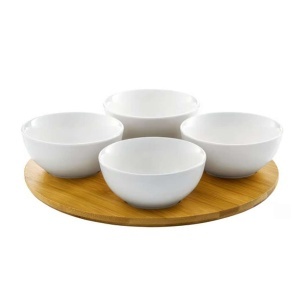 Porcelanski set 4 ovalne činije sa daskom od bambusa Dajar DJ45576
