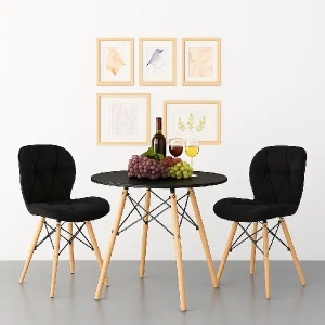 Set 2 trpezarijske plišane stolice i sto Freja crni Lemon 25-KS011-25-KS002