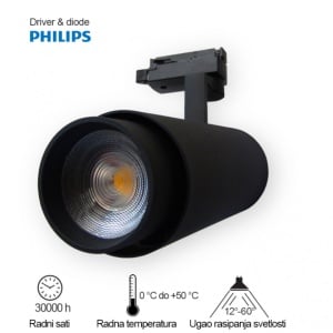 Šinski reflektor LED 339201-1 20W 4000K DIM crni Trofazni 300023