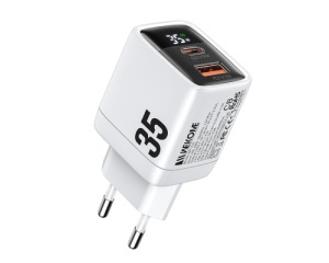 Strujni GaN punjač WeKome WP-U25, 35W, sa displejom, beli