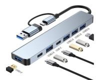 Kućište za disk Adapter USB 3.0/USB 3.1 tip C (M) - USB 3.0 + 4 x USB 2.0 + 2 x tip C (7 u 2) E-Green OST06967
