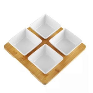 Porcelanski set 4 četvrtaste činije sa daskom od bambusa Dajar DJ45577 - Img 2