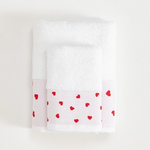 Set peškira 2kom Srce 400gr/m2 30x50cm i 50x90cm pamuk bela crvena