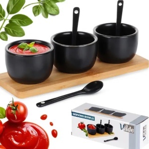 Set tri činije sa kašičiciama i drvenom tacnom crni Vilde 139686 - Img 2