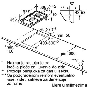 Ugradna ploča za kuvanje plin Domino 30cm serija 8 Bosch PRB3A6B70 - Img 4