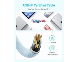 USB-C kabl Anker Zolo, 1m, 240W/480Mbps, pleteni, beli - Img 5