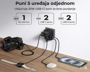 Zidni punjač Nano 20W crni Anker 5 portova sa putnim adapterom - Img 4