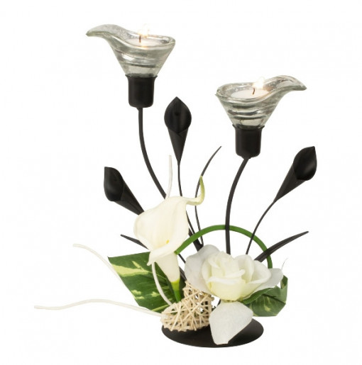Aranjament floral 3 Cale cu suport de lumanari metalic 27x13 cm