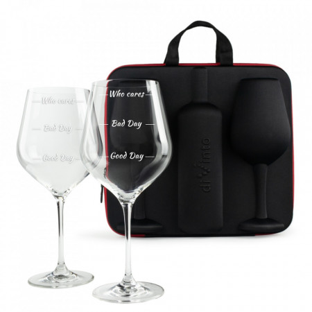 Set de 2 pahare uriase Moods de vin cu loc pentru sticla de vin in carcasa Elegance