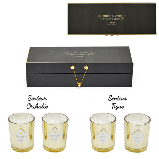 Set 4 lumanari parfumate decor Gingko in cutie neagra