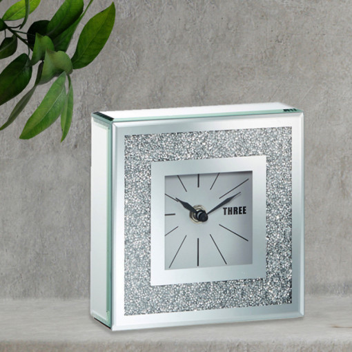 Ceas de birou Brilliant cu cristale si oglinda 15x15cm