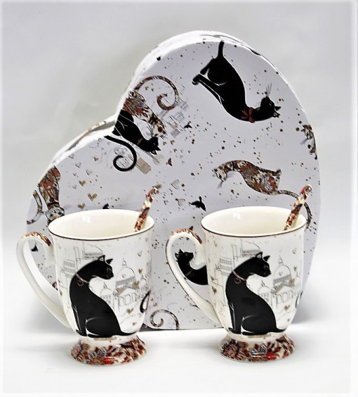 Set cadou 2 cani cu lingurite Happy City Cats 300 ml