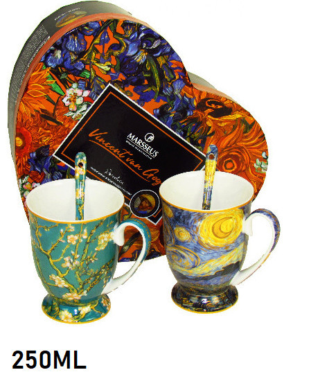 Set cadou 2 cani cu lingurite - Van Gogh - Migdal si Noapte - 250 ml