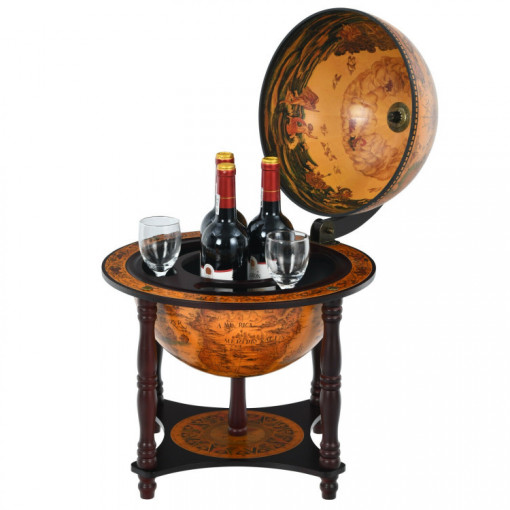 Bar Glob Pamantesc Adventure din lemn masiv, culoare maro roscat, cu picioare de lemn, 59x44x44 cm