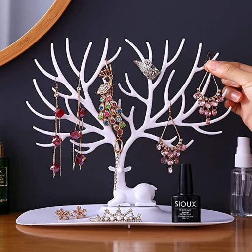 Cutie de bijuterii tip stand decorativ cerb alb