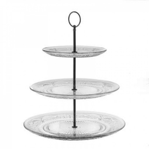 Etajera de servire cu 3 platouri pentru prajituri aperitive diam 30 cm