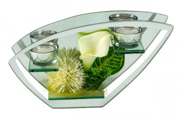 Aranjament floral Lux Cala in cutie de sticla cu oglinda si suport de lumanari 28x15 cm