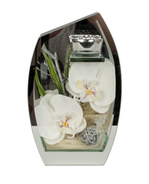 Aranjament floral Lux Orhidee albe in cutie de sticla cu oglinda 22,5x14 cm - Img 2