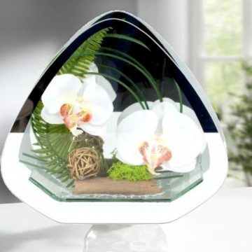 Aranjament floral Lux Orhidee in cutie de sticla cu oglinda si suport de lumanari 28x15 cm
