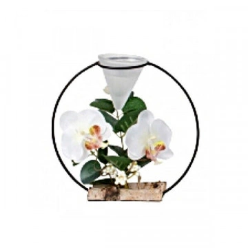 Aranjament Round Orchid cu suport de lumanari metalic alb 19x18 cm