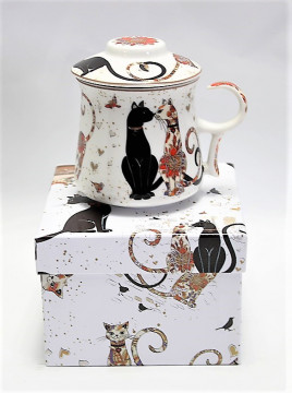 Cana ceai cu infuzor metalic si capac Happy Cats 300 ml
