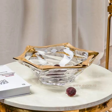 Cristal Bohemia - Platou Elisee Aura cu bordura aurie 33 cm