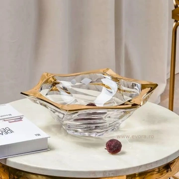 Cristal Bohemia - Platou Elisee Aura cu bordura aurie 33 cm