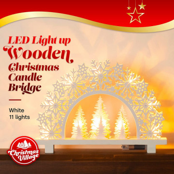 Decor Craciun - Arcada luminoasa de lemn cu brazi si caprioare