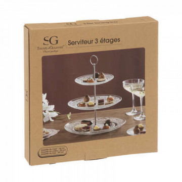 Etajera de servire cu 3 platouri pentru prajituri aperitive diam 30 cm