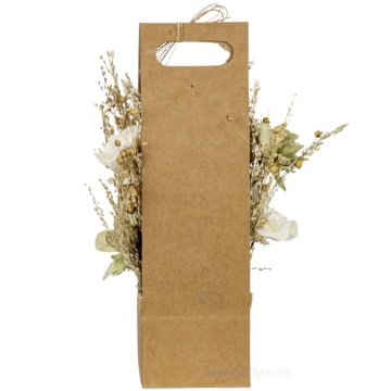 Aranjament de flori naturale uscate alb cu verde in cutie craft 30,5 cm - Img 2
