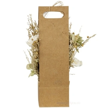 Aranjament de flori naturale uscate alb cu verde in cutie craft 30,5 cm - Img 2