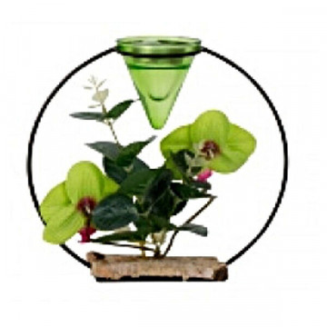 Aranjament Round Orchid cu suport de lumanari metalic verde 19x18 cm