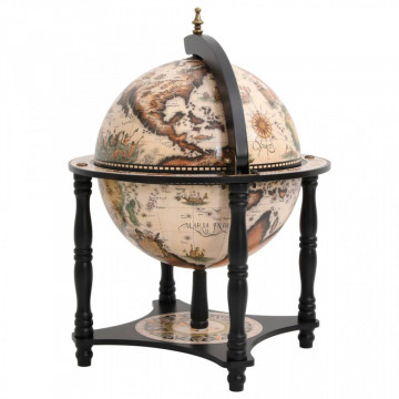 Bar Glob Pamantesc din lemn masiv, culoare alb, cu picioare de lemn 57x42x42 cm
