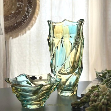 Cadou De Lux Cristal Bohemia - Set Vaza si platou pentru fructe Elisee Verde Lime